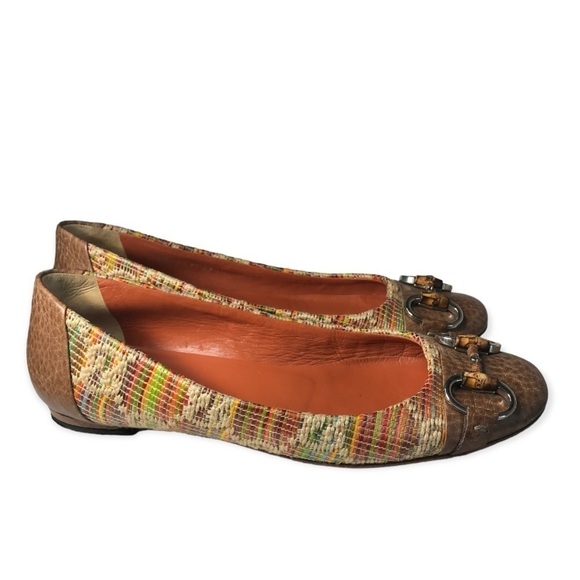 *Authentic* Gucci GG monogram raffia bamboo horsebit kitty ballet flats - Picture 1 of 9